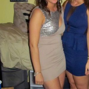 Tan Sequence Dress with Cutouts